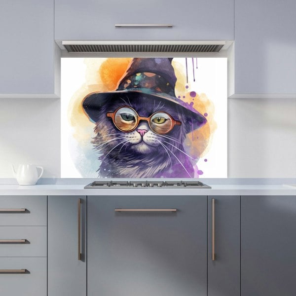 Warren Reed - Designer Splashart Cat In A Witches Hat Kitchen Splashback