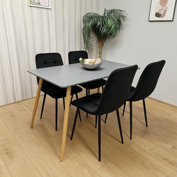 Kosy Koala Modern Rectangle Dark Grey Dining Table Set With 4 Black Velvet Chairs Dining Room Furniture