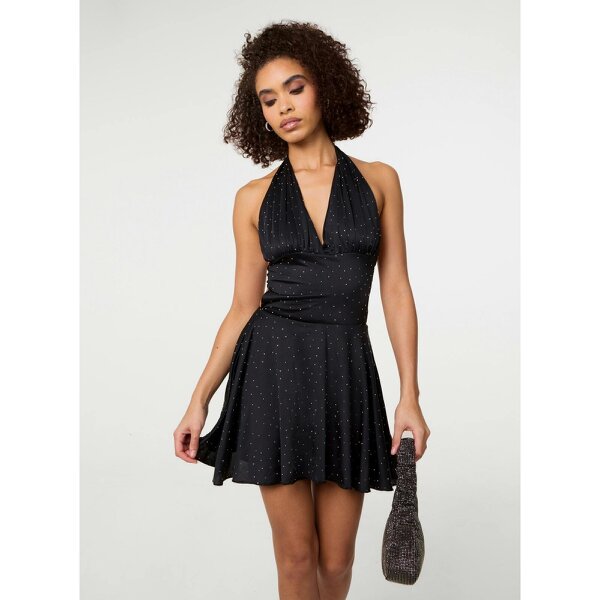 Pink Vanilla Diamante Slinky Halter Dress