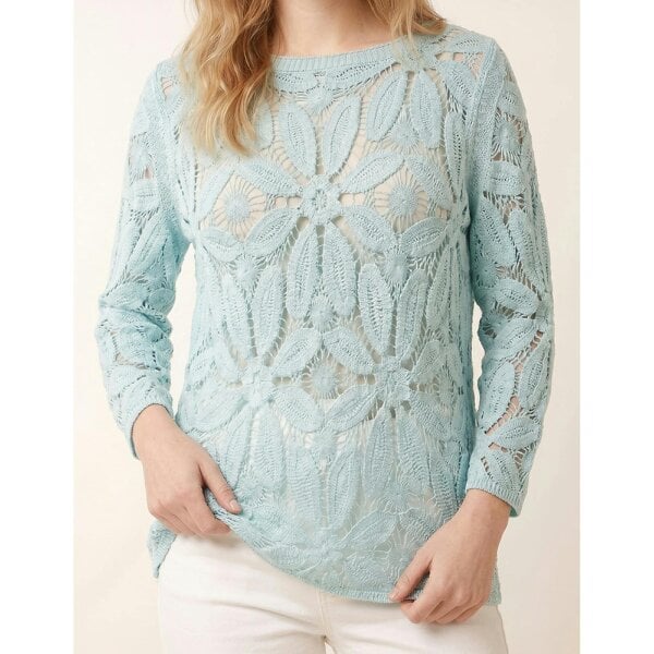 Blue Vanilla Flower Crochet Long Sleeve Top