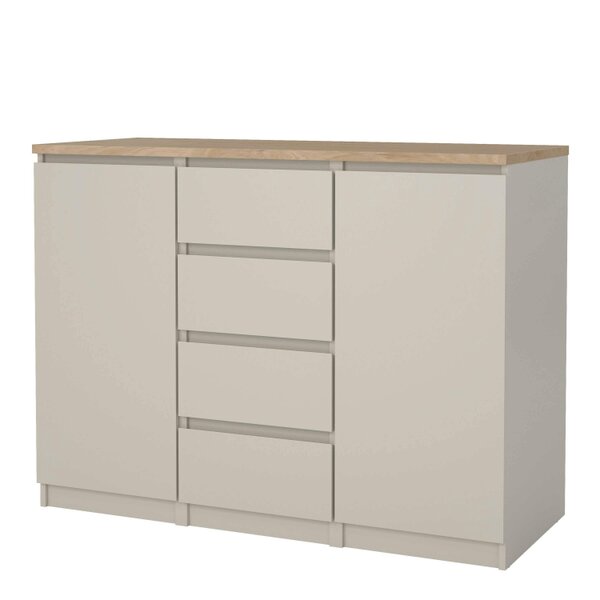 Wyld Haus Budapest Cream and Natural Oak Effect Sideboard 2 Doors 4 Drawers