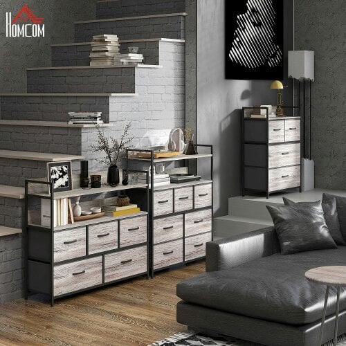 Wyld Haus Norale Fabric And Wood Grey Wood Effect 7 Drawer Rustic Storage Chest