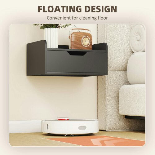 Wyld Haus Levaco Set Of 2 Wall Mounted Wooden Black Bedside Tables With Drawer Storage