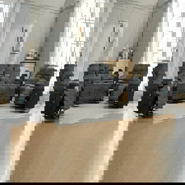 Furniture One Massage Recliner Sofa, Corduroy Fabric Electric Massage Couches Suit with 8 Point Vibration Massage, Manual Recliner