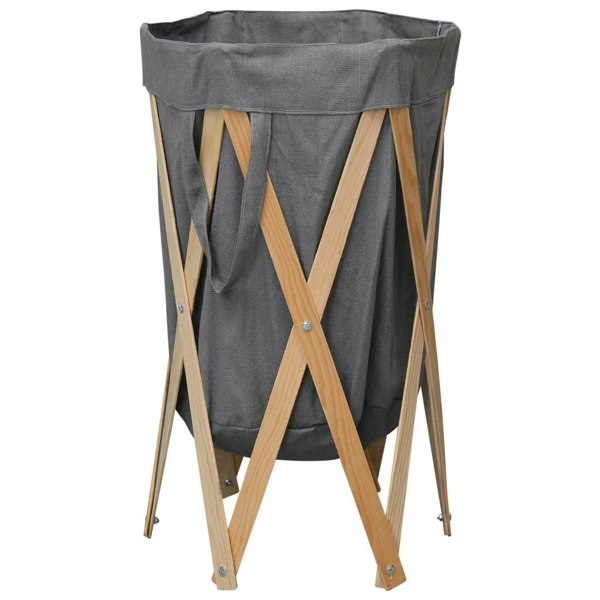 Berkfield Folding Laundry Basket Grey Wood and Fabric