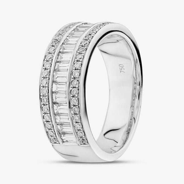 T. H. Baker 18ct White Gold 1.01ct Baguette & Princess Cut Diamond Half Eternity Ring R65276W M