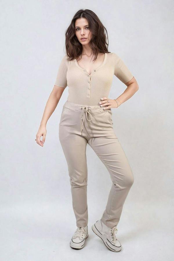 Delilah Casual Drawstring Trousers - Beige
