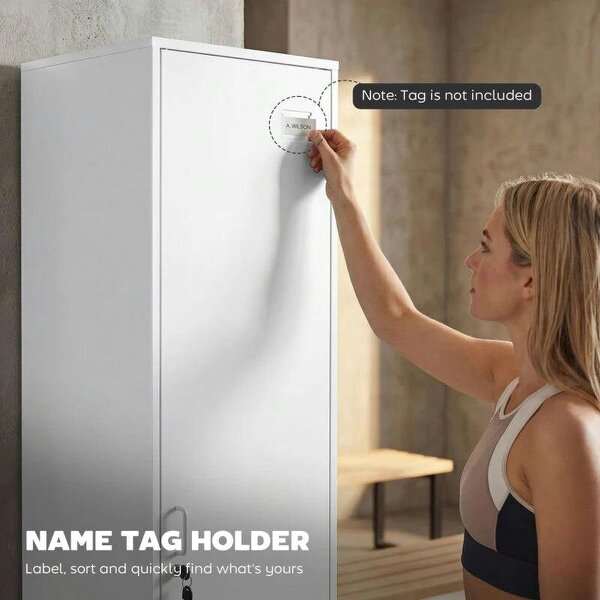 Metal Locker Cabinet with Hanging Rod, Lock and Key, Single Locker Storage Cabinet with Shelf, White