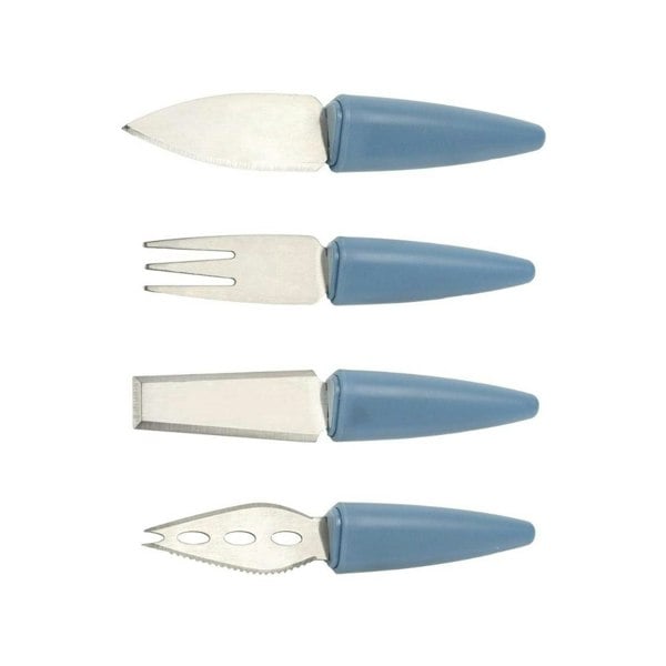 CALITEK 4 Piece Cheese Knife Set with Stand Stainless Steel Blades Dishwasher Safe Blue
