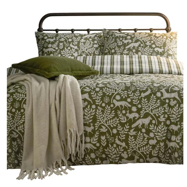 Furn Skandi Woodland Reversible Brushed Cotton Duvet Cover Set - Thyme Green - 
