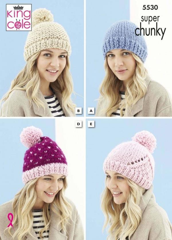 King Cole Timeless Super Chunky Knitting Pattern 5530, Headwear, Scarves for Women, One Size