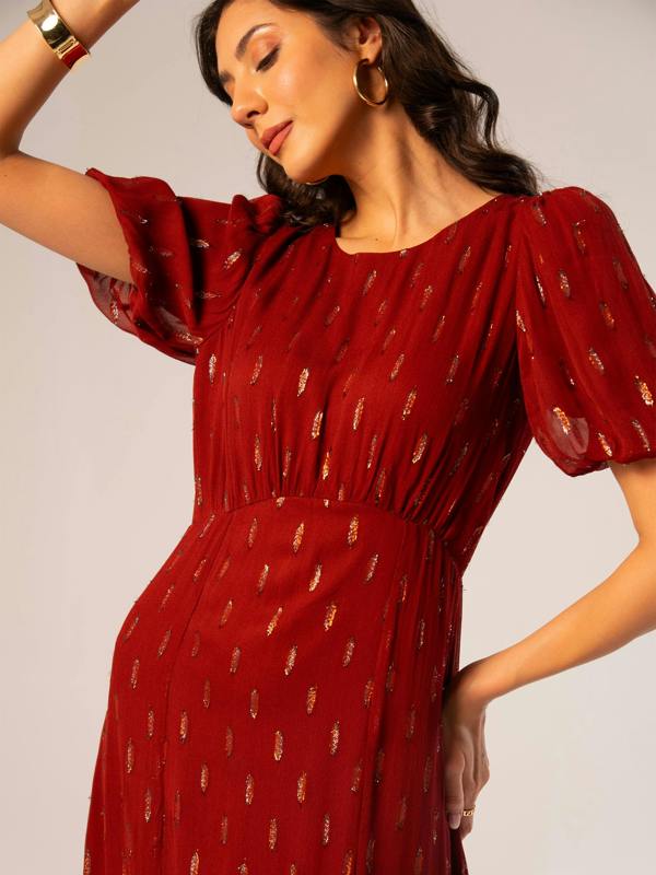Rose & Nancy Hazel Sparkle Tan Brown Maxi Dress