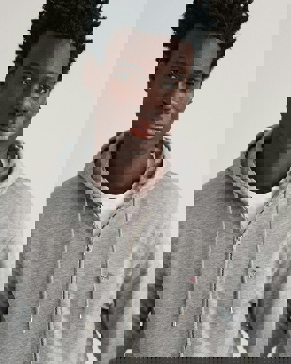 GANT Mens Regular Fit Shield Logo Full Zip Hoodie - 93 Grey Melange