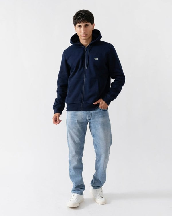 Lacoste Mens Fleece Full-Zip Hoodie - Navy Blue 166