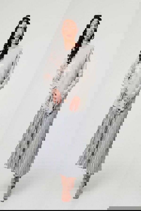 Grey | Floral Long Batwing Sleeve Relaxed Top
