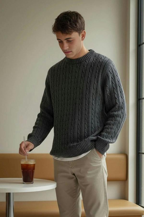 WOVCOR Crew Neck Thick Knit Men's Sweater