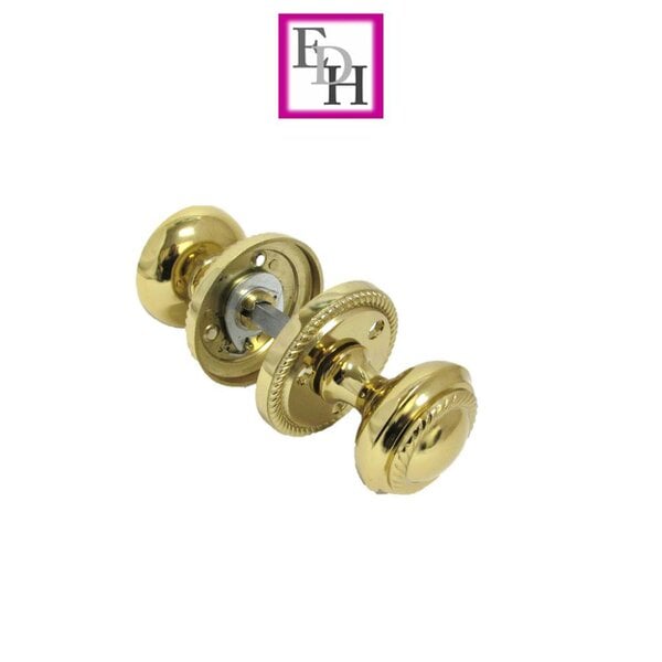 EDH Door Hardware Brass Plated Georgian Style Sprung Round Door Knob Set – Internal 1 Pair