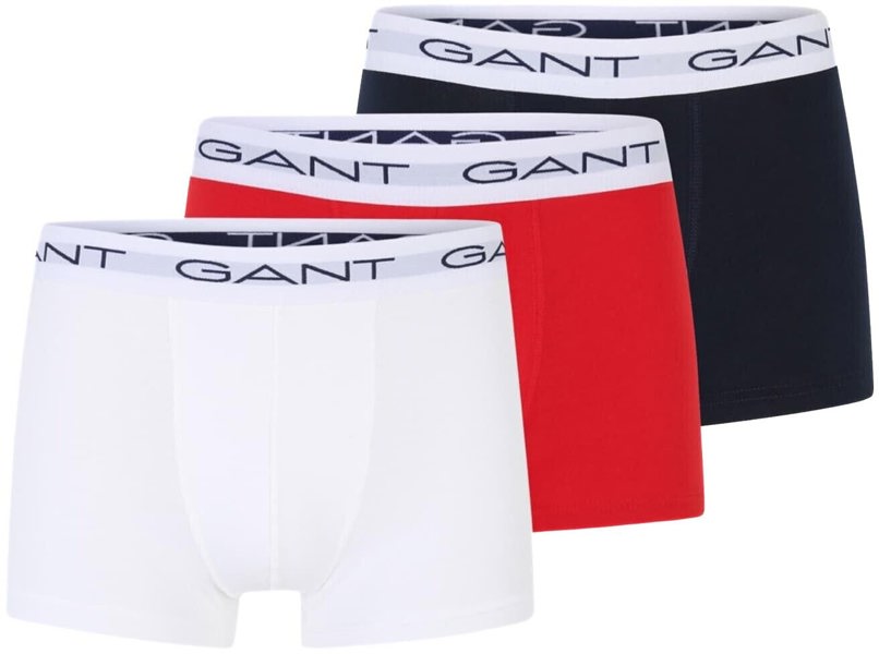 GANT 3-Pack Classic Logo Boxer Trunks, Red/White/Navy