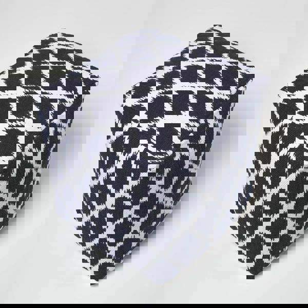 HOMESCAPES Ikat Design Blue and Natural Colour Bean Filled Pouffe