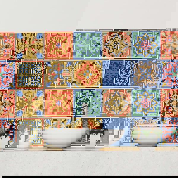 WT1568 - Mara Colourful Mix Mediterranean Wall Tile Sticker Set - 15 cm x 15 cm - 24 pcs