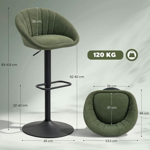 Wyld Haus Spetti Fabric Dark Green Relaxed Tub Bar Stools Set Of 2 With Curved Seat