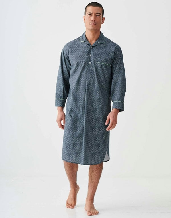 British Boxers Men's Crisp Cotton Nightshirt – Geometric Moorland
