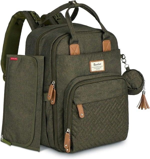 Ruvalino Baby Changing Backpack with Changing Mat & Dummy Holder - Olive Green