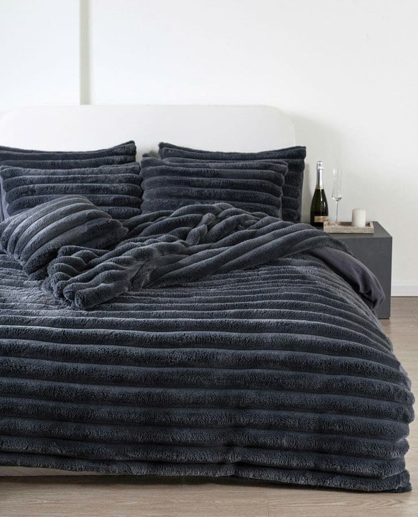 HomeSpace Direct Big Cord Teddy Charcoal Duvet Cover Set