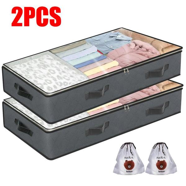 Havendro 2 Pack 90L Large Underbed Fabric Storage Bags Zipped Clothes Organizer