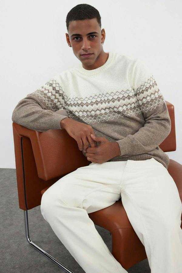 WOVCOR Crew Neck Ethnic Knit Men's Sweater