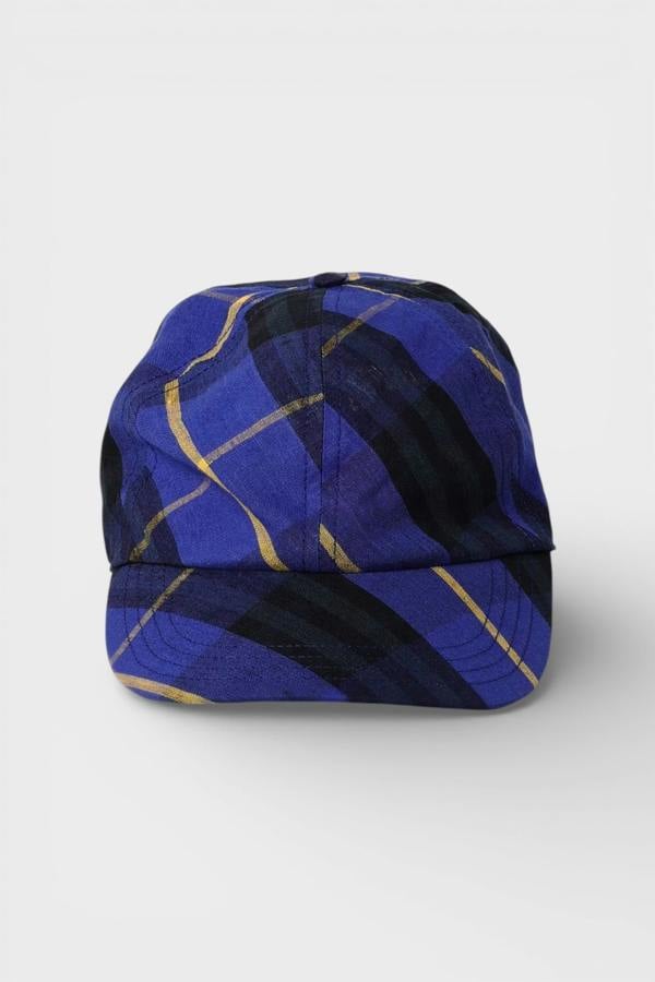 Burberry Linen Check Baseball Cap Blue