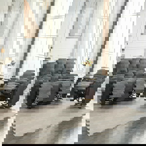 Furniture One Manual Reclining Sofa Set, Corduroy Fabric Recliner Sectional Sofa Suite-Adjustable Backrest and Footrest, Jumbo Cord Fabric Recliner