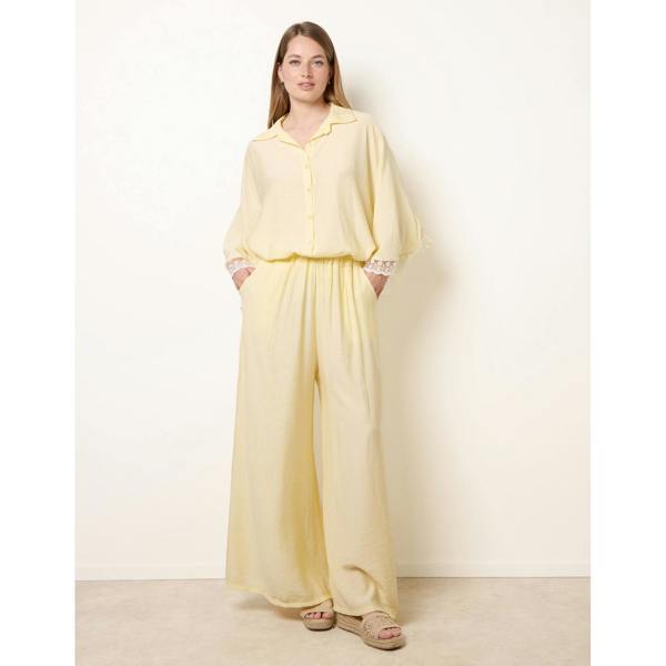 Blue Vanilla Crinkle Viscose Wide Leg Trousers
