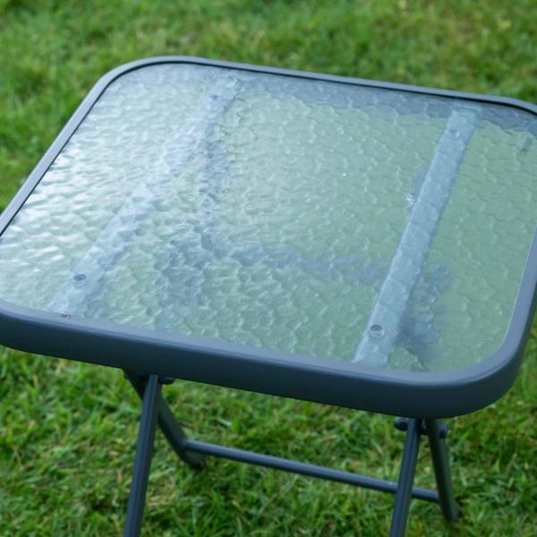 The Garden Marketplace Metal Framed Glass Top Folding Garden Side Table
