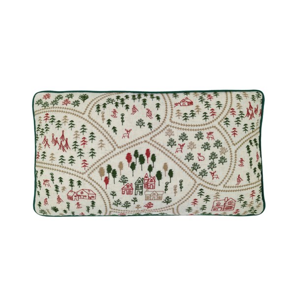 Catherine Lansfield Christmas Ski Village Embroidered Cushion Natural