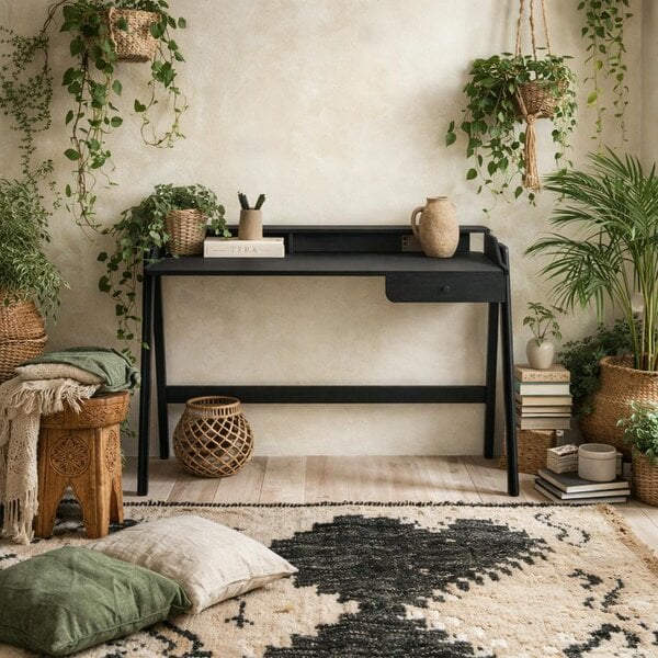 Wyld Haus Heppt Black Wood Veneer Desk 1 Drawer