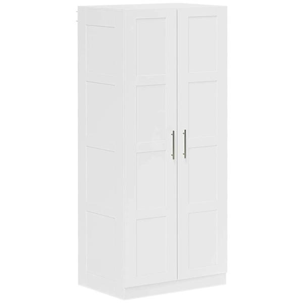 White double-door wardrobe with paneled doors and silver handles