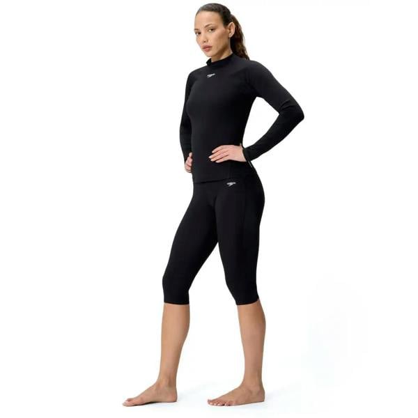 Speedo Endurance+ black swim legging with Enduraflex fabric resists chlorine