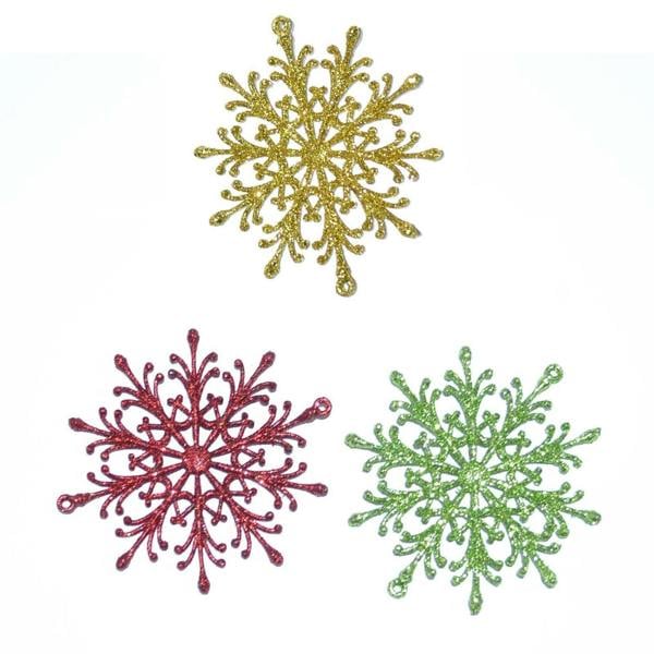 3Pcs Glitter Snowflake Christmas Hanging Decorations in Red, Green and Gold image 1