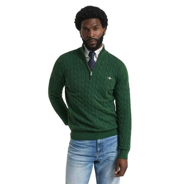 Gant Mens Cable Knit Half Zip Jumper - Green - 