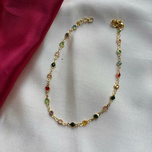 The Colourful Aura Golden Brass Rounds Multicolour Beads Foot Indian Payal Anklet