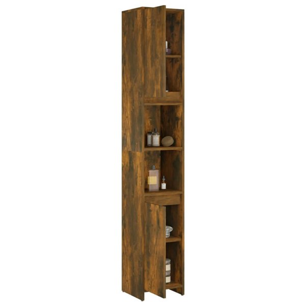 Berkfield Bathroom Cabinet Smoked Oak 30x30x183.5 cm Engineered Wood