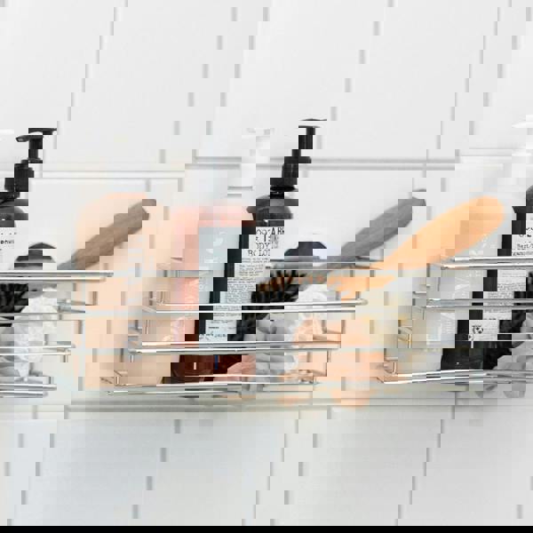 BESLAGSBODEN Polished Chrome Stainless Steel Shower Basket Self Adhesive Wall Mounted