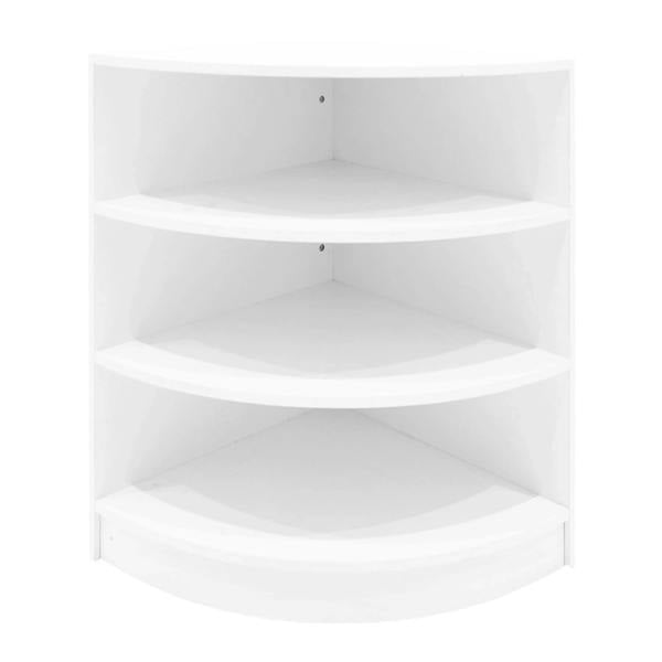 White Demeter LED Shop Counter Set featuring a curved design with four spacious shelves for optimal display and storage