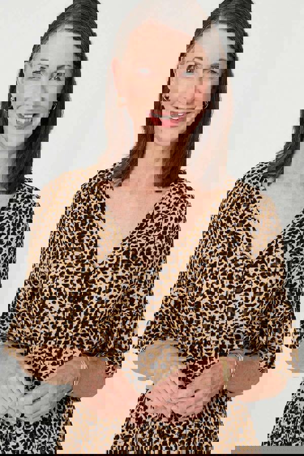 Beige | Animal Print 3/4 Flare Sleeve Maxi Dress