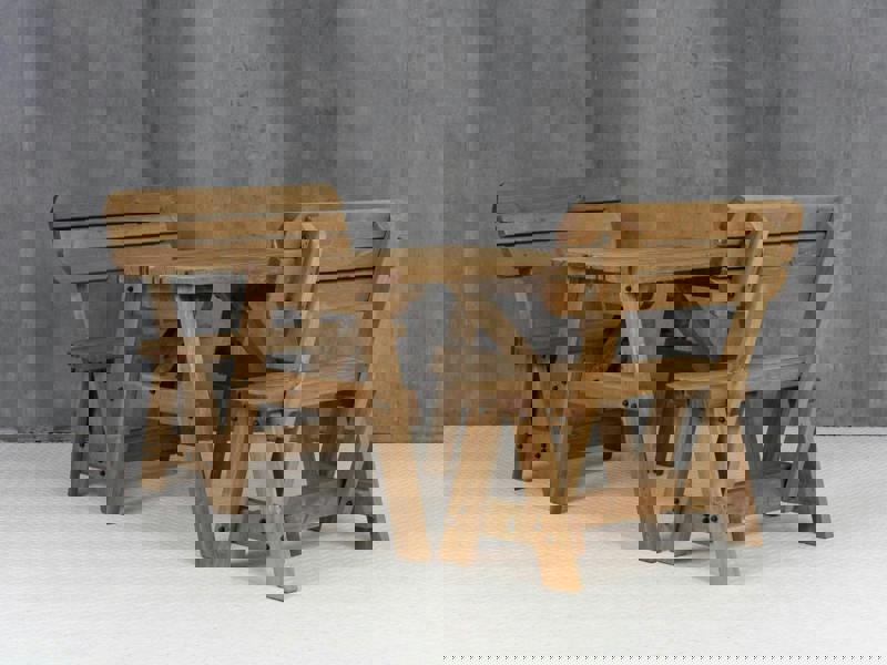 Victoria Rounded Picnic Table and Benches Set With Backrest - Rustic Finish Wooden Outdoor Dining Set for Gardens and Patios