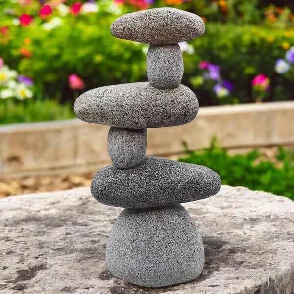 EDH Door Hardware Resin 6 Stone Cairn Sculpture – 30.5cm x 16.5cm x 9cm | Zen Garden Rock Stack for Outdoor & Indoor Décor