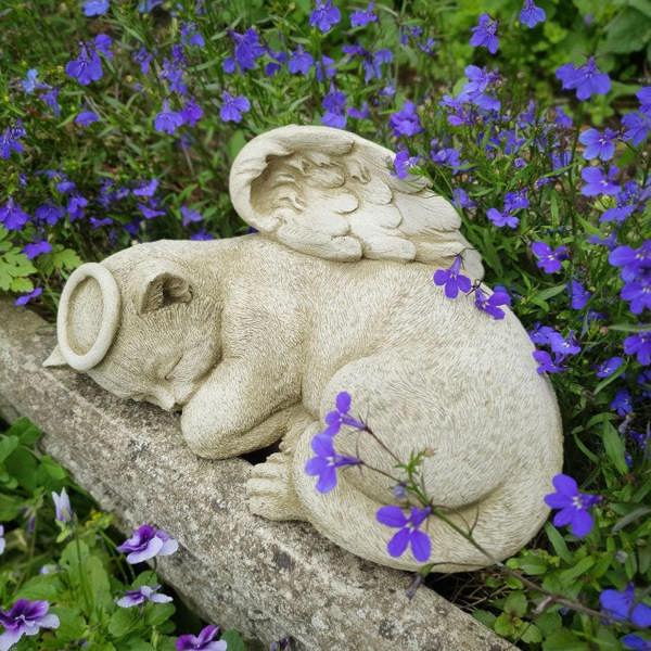 Stone Cast Cat Angel Ornament