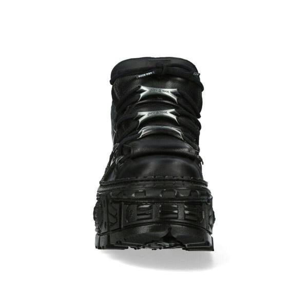 New Rock Metallic Ankle Black Leather Boots-WALL106-S12