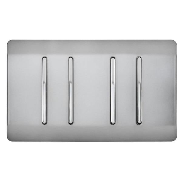 Trendi Switch 4 Gang 1 or 2 Way Light Switch in Brushed Steel